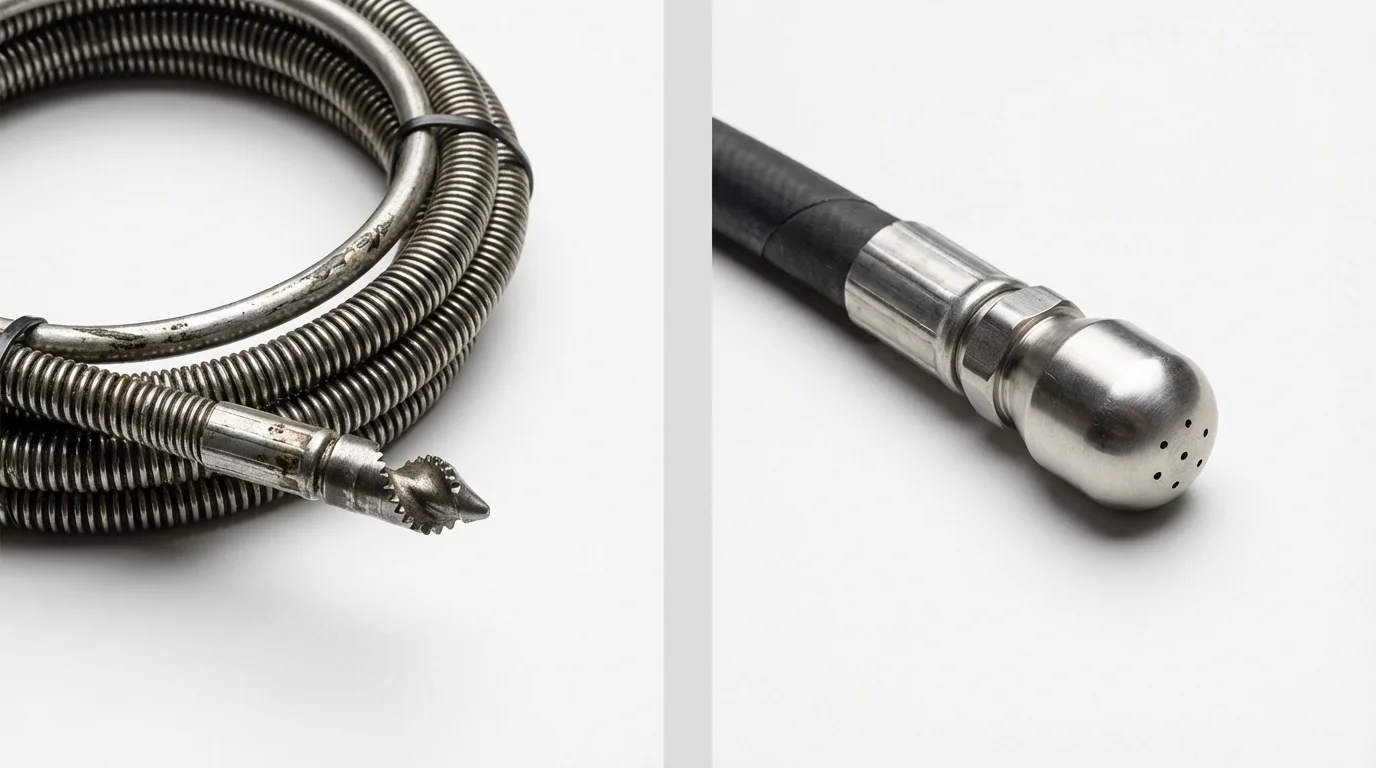 Drain snake cable and hydro jetting nozzle used for drain cleaning in Indiantown, FL