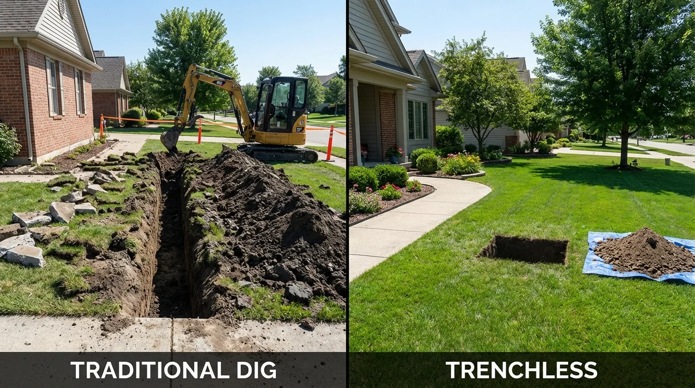 Trenchless sewer repair with minimal yard damage versus traditional excavation in Indiantown, FL